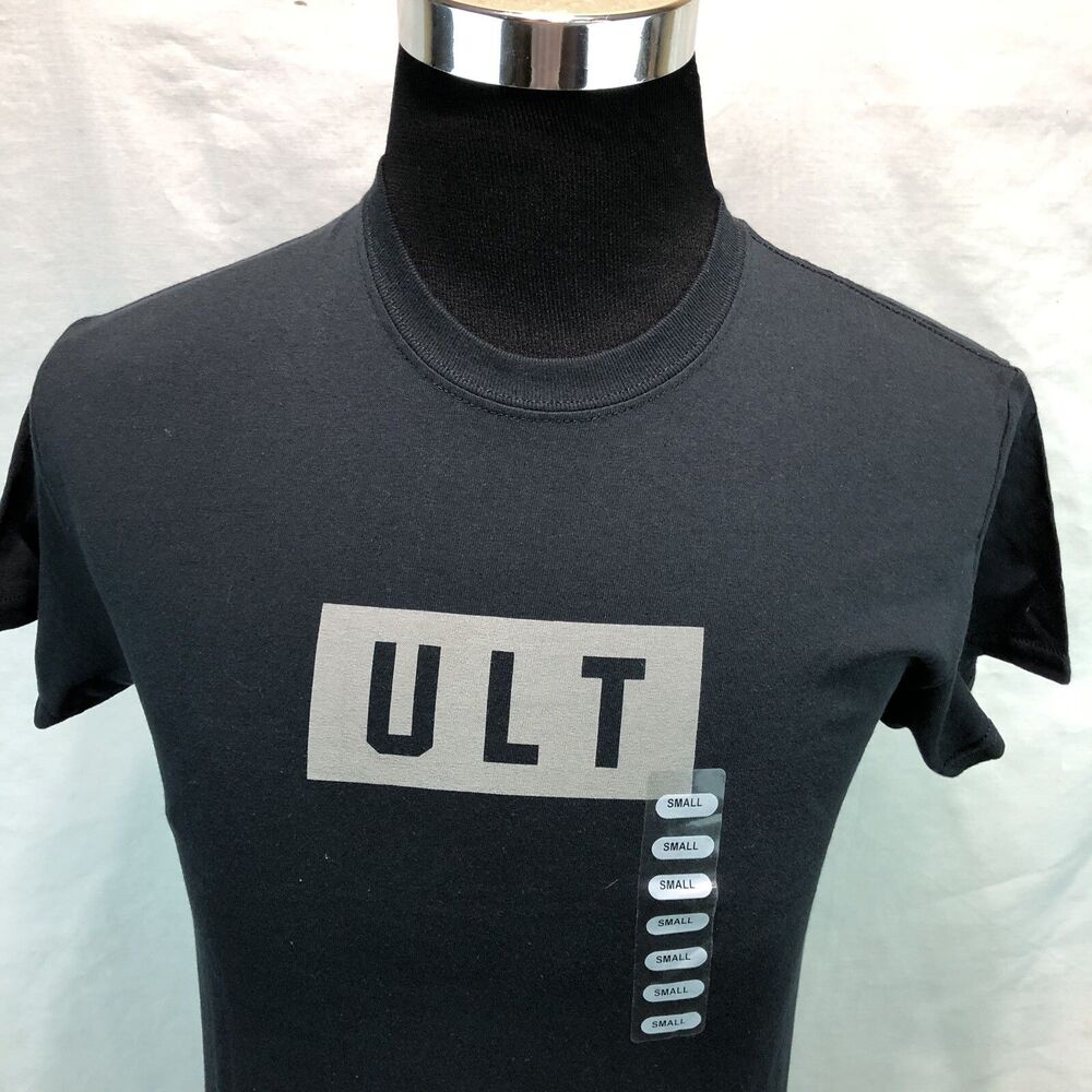 ULT Stealth Gray Logo 100% Cotton Black T Shirt Mens Small XX18 NWT Made In USA